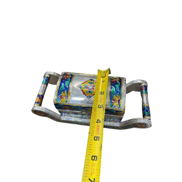 Vintage Indian Handcrafted Silver foil carriage trinket jewelry box SKU 9145 - Picture 10 of 11